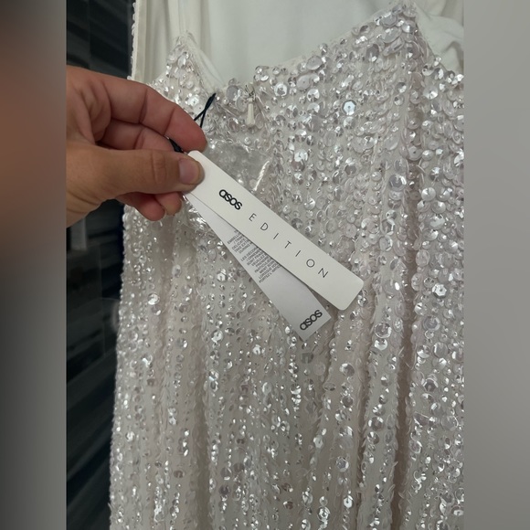 ASOS EDITION Eva Embellished Cami Midi Wedding Reception Dress in Ivory - Picture 4 of 12